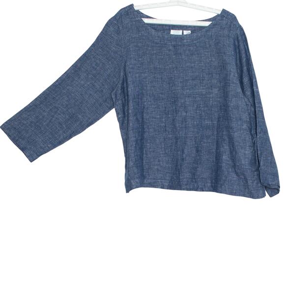 Sigrid Olsen Top Linen Coastal Chambray Boxy Minimalist Boho Lagenlook Blue XL - Picture 6 of 7